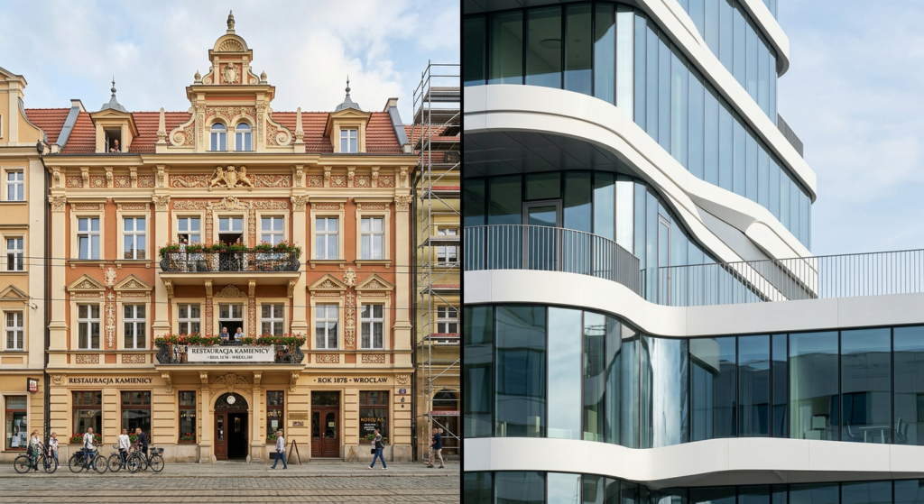 Porównanie dawnych i współczesnych detali wrocławskich fasad