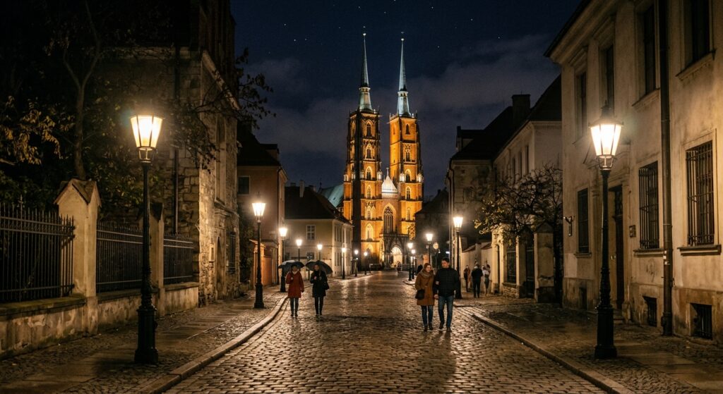 Odkryj tajemnice wrocławskiego Ostrowa Tumskiego po zmroku